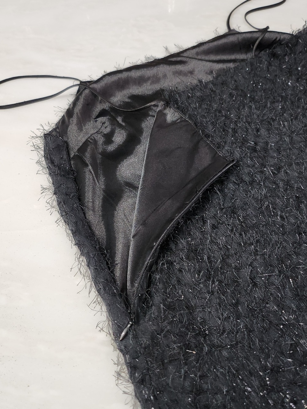 Black Spaghetti Strap Metalic Shift Dress by Storia - Picture 7 of 8